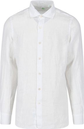 Finamore White Gaeta Traditional Collar Linen Shirt
