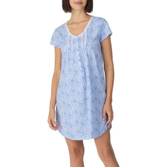 Eileen West Cotton Jersey Short Nightgown in Blue Print at Nordstrom, Size X-Large