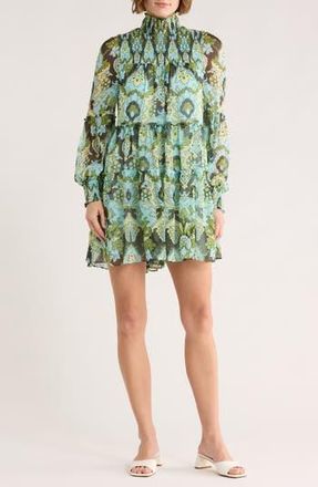 Cinq &agrave; Sept Rika Long Sleeve Dress in Light Cyan Multi at Nordstrom Rack, Size 00