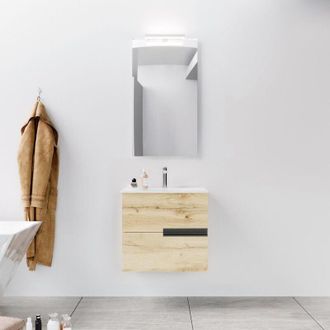 Aurlane Aurlane - Mobile da bagno 60 cm Rovere Chiaro 2 cassetti e Lavabo in ceramica bianca - one