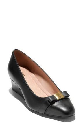 Cole Haan Malta Bow Wedge Pump in Black Leather at Nordstrom Rack, Size 7.5