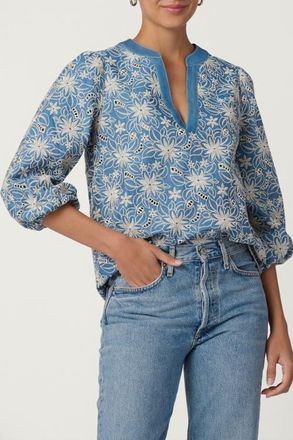 Shoshanna Embroidered Lizzie Top in Chambray/ivory at Nordstrom, Size X-Large