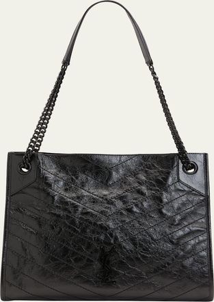 Saint Laurent Niki Medium YSL Shopper Tote Bag in Crinkled Leather