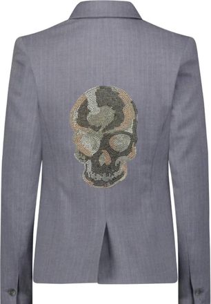 Hipchik Tonal Crystal Skull Pinstripe Blazer In Pinstripe Grey