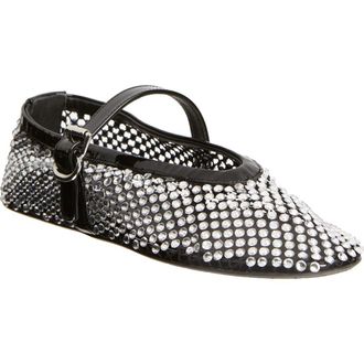Alaia Rhinestone Mesh Ballerina Flat in Black at Nordstrom, Size 11Us
