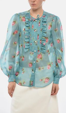 Valentino Blusa Rouches Cannol&eacute; in Seta Trasparente a Motivo Floreale Valentino