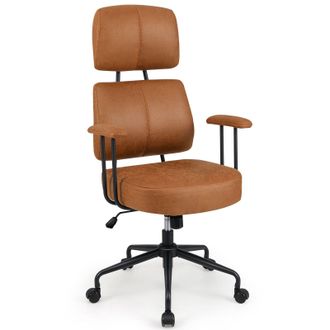 Costway Costway Ergonomic Office Chair Leathaire Computer Chair w/Rocking Backrest in Brown