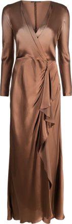 Alberta Ferretti draped wrap-effect satin maxi dress - women - Silk/Acetate - 44 - Brown