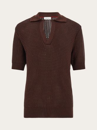 Ferragamo Men Short sleeve knitted polo Brown