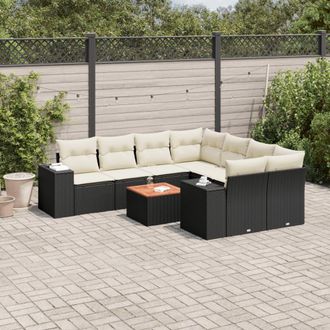 vidaXL Set De Sof&aacute;s De Jard&iacute;n 8 Piezas Y Cojines Rat&aacute;n Sint&eacute;tico Negro Vidaxl
