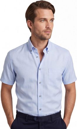 Led&ucirc;b Lichtblauw Ledub overhemd korte mouw Modern Fit strijkvrij casual