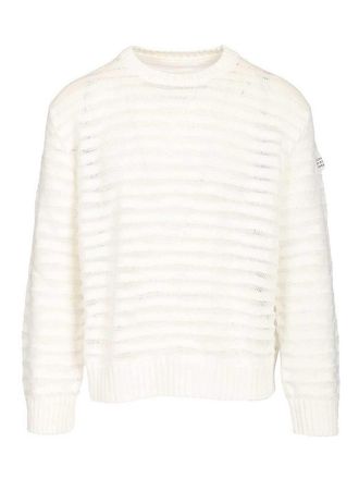 Maison Margiela Open Knit Stripe Cotton Crewneck Sweater