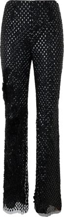Alberta Ferretti Broek met zwarte strass steentjes- elegant en veelzijdig - Dames - Wijde Broeken - Zwart - XS - Broeken