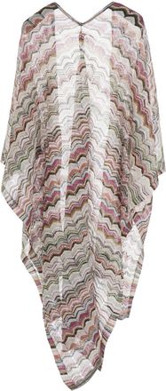 Missoni Womens Long Poncho With Multicolour Zigzag Motif Beige Viscose Coat