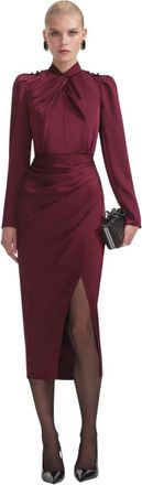 Self Portrait Kleedjes, Dames, Rood, S, Satijn, Bordeaux Satijnen Midi Jurk