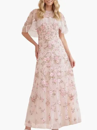 Needle & Thread Eden Rose Cape Ankle Gown in Cream/multi at Nordstrom, Size 10