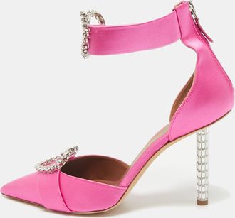 Malone Souliers X Emily In Paris Pink Satin Camille Ankle Strap Pumps