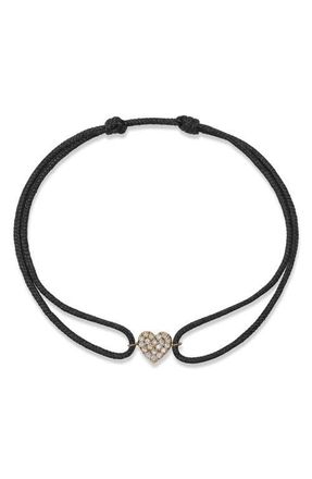 Anzie Love Letter Pav&eacute; Heart Bracelet in Black at Nordstrom, Size Small