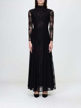 Hanita High-Neck Long Sleeve Lace Long Evening Gown