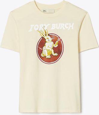 Tory Burch Womens Cheeky Rabbit Cotton T-Shirt, size XXS