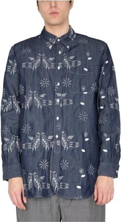 Engineered Garments Bird Katoen Denim Borduur Shirt - Heren - Casual Overhemden - Blauw - S - Katoen - Overhemden