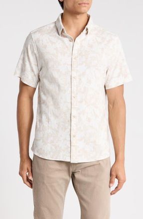 7 Diamonds Silas Short Sleeve Stretch Button-Up Shirt in Sand at Nordstrom, Size Xx-Large