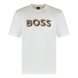 HUGO BOSS Tops, Heren, Wit, L, Katoen, T-shirt van katoen met contrasterend logo