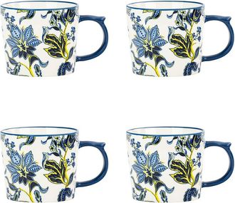 10 Strawberry Street Set Of 4 Madison Mugs, Blue Floral