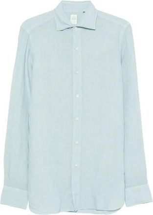 Finamore Linnen overhemd - Heren - Casual Overhemden - Blauw - XL - Linnen - Overhemden