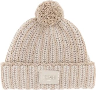 Fendi embroidered pompom beanie hat - Toni neutri