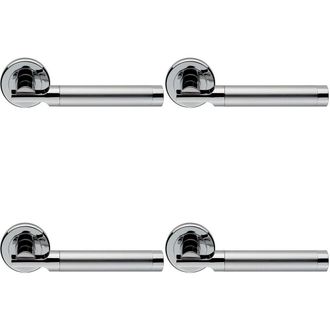 Loops 4x PAIR Round Bar Handle on Chamfered Edged Round Rose Satin & Polished Chrome
