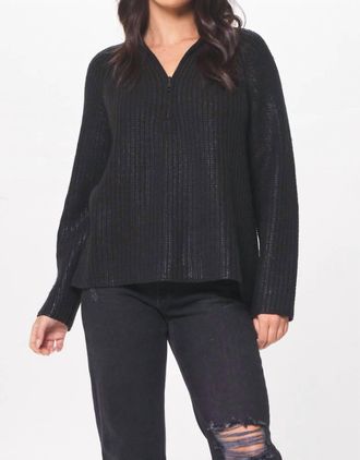 Vintage Havana Coated Quarter Zip Sweater In Black