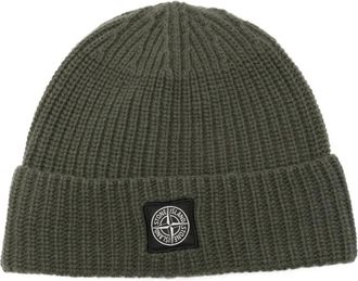 Stone Island Berretto a coste con applicazione - Verde