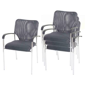 Hhg 4 Sillas Para Visitantes Tulsa, Sillas De Conferencia Apilables, Tela/tejido, Asiento Gris, Respaldo Gris