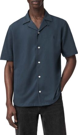 AllSaints Hudson Camp Shirt in Moonstone Blue at Nordstrom, Size X-Large