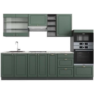 Vicco Cucina componibile Fame-Line, Verde-oro Country House/Antracite, 280 cm, pl Marmo
