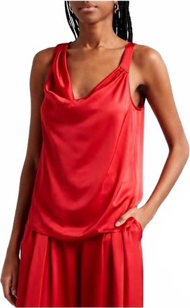 Ramy Brook Zoe Cowl Neck Satin Tank Top In Scarlett Red