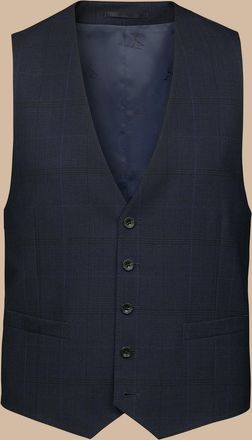 CHARLES TYRWHITT Ultimate Performance Prince Of Wales Waistcoat - Navy Size w40 by Charles Tyrwhitt