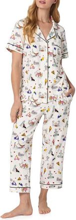 Bedhead Pajamas Print Stretch Organic Cotton Jersey Crop Pajamas in Puppy Piazza at Nordstrom, Size X-Large