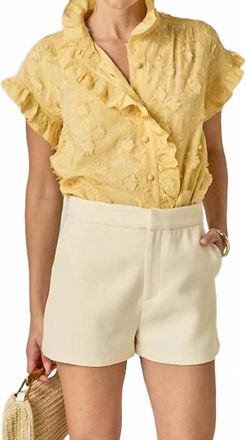 English Factory Tansy Embroidered Ruffle Top In Butter Yellow