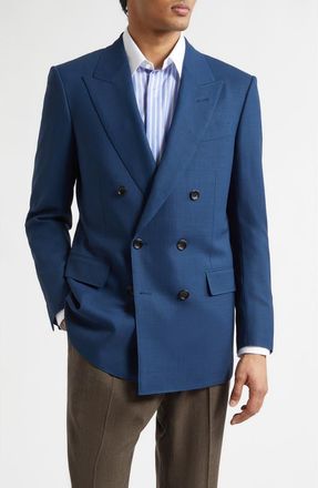 Tom Ford Multiplies Double Breasted Wool Blazer in Prussian Blue at Nordstrom, Size 44 Us
