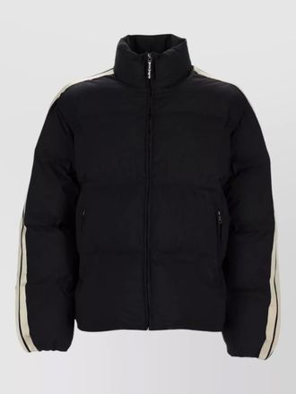 Palm Angels logo coat high collar side pockets