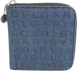 Bulgari Vintage, unisex, Blauw, ONE Size, Leer, Pre-owned Canvas Bi-fold Wallet