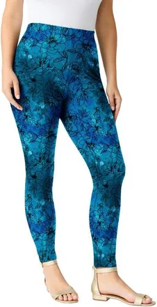 Roaman's Side Pocket Essential Legging in Deep Turquoise Tie Dye Floral at Nordstrom, Size 44