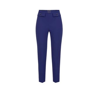 Elisabetta Franchi Straight Trousers in Stretch Crepe - female - Elisabetta Franchi - Cropped Trousers - Blue - 3XL - Trousers