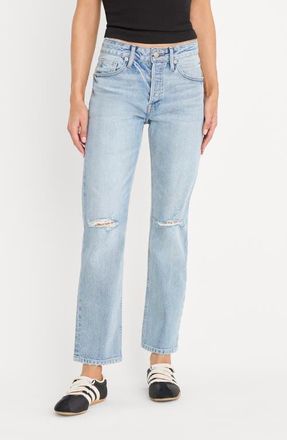 Good American Ripped Mid Rise Ankle Straight Leg Jeans in Indigo1252 at Nordstrom, Size 10