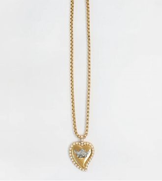 Boys Lie Womens Pearl Heart Necklace In Gold
