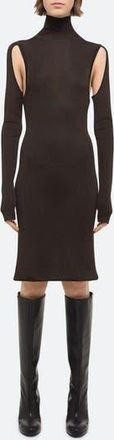 Helmut Lang Mock Neck Long Sleeve Cutout Dress in Espresso - D1P at Nordstrom Rack, Size Xx-Small