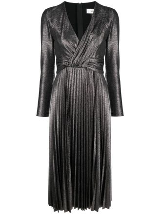 Nissa pleated lam&eacute;-effect midi dress - Silver