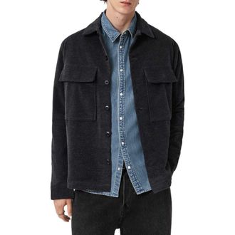 AllSaints Hawker Stretch Corduroy Overshirt in Night Sky Blue at Nordstrom, Size Xx-Large